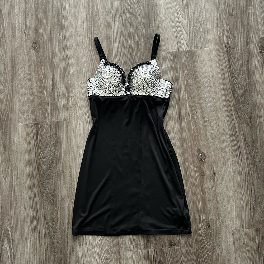 Seductions Elegant Black Sequin Mini Dress
